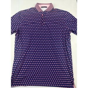 Greyson Polo Shirt M Navy Wolf All Over Pink Cherry Hills Country Club Golf